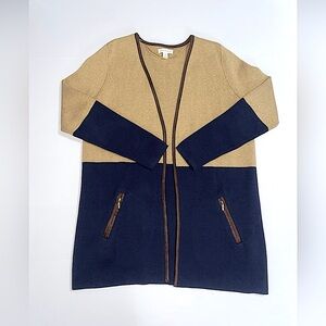 Charter Club Navy blue and Tan ColorBlock Long Open Front Cardigan Womens MP